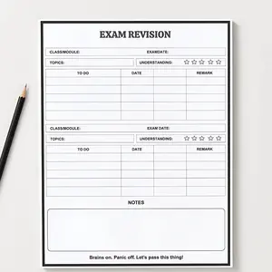 Exam Revision Notepad – 8.5” x 11”, 50 Sheets for Study Planning & Test Prep