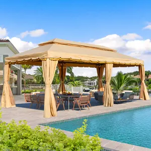 EROmmy 10x20 Outdoor Shaded Canopy Gazebo - Steel Frame, Double Roof, Netting, Shade Curtains, Canopy and Sunshade for Garden, Patio