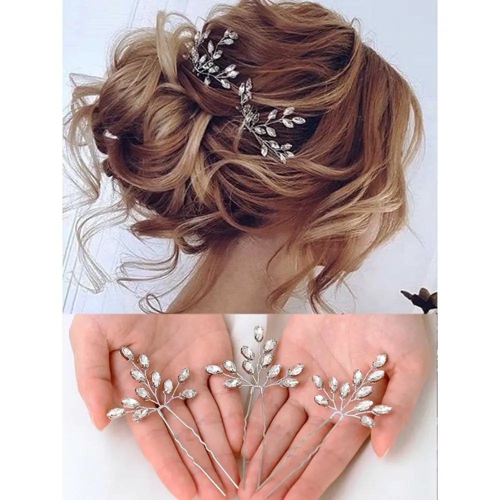 3PCS Elegant Bridal Hair Clips - Wedding, Party Hair Accessories - Perfect for Brides, Bridesmaids, Special Events - Wedding Hair Decorations, Formal Event Hairpins, Rhinestone Embellished