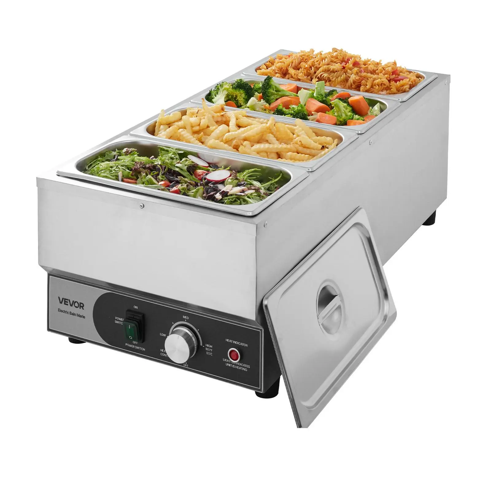 VEVOR Commercial Countertop Electric Food Steam Warmer, 1500W Power Stainless Steel, 4x1/3 Size Nonstick 5.9in Deep Batch Pans, Detachable Parts, Fast Even Heating, 86°F-185°F, Long-Lasting Build, Easy Cleaning, for Catering, Restaurants,techvibes