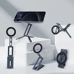Magnetic Phone Tripod Stand for iPhone/smartphone, Foldable Base with Gimbal, Selfie Video Recording, Hands-Free Desktop Holder, Adjustable Phone Stand, Portable Phone Stand
