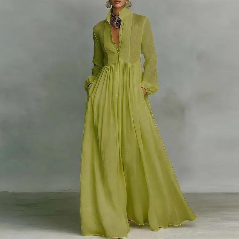 2026 cross-border spring and summer new temperament waist thin long sleeves pleated holiday