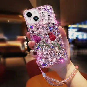 Rhinestone Decor Phone Case with Bracelet, 1 Count Anti-drop Cellphone Protective Case, Shockproof Mobile Phone Cover for iPhone 15 14 13 12 11 Pro Max