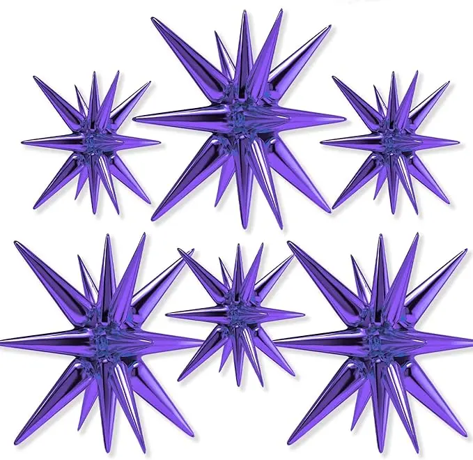 PartyWoo 27-Piece Elegant Purple Aluminium Foil Balloons Set - 6 Sizes, 22-Inch Large Lavender Star, Round, Explosion Spike Cluster Balloons for Wedding, Happy Birthday, Quinceanera Decor