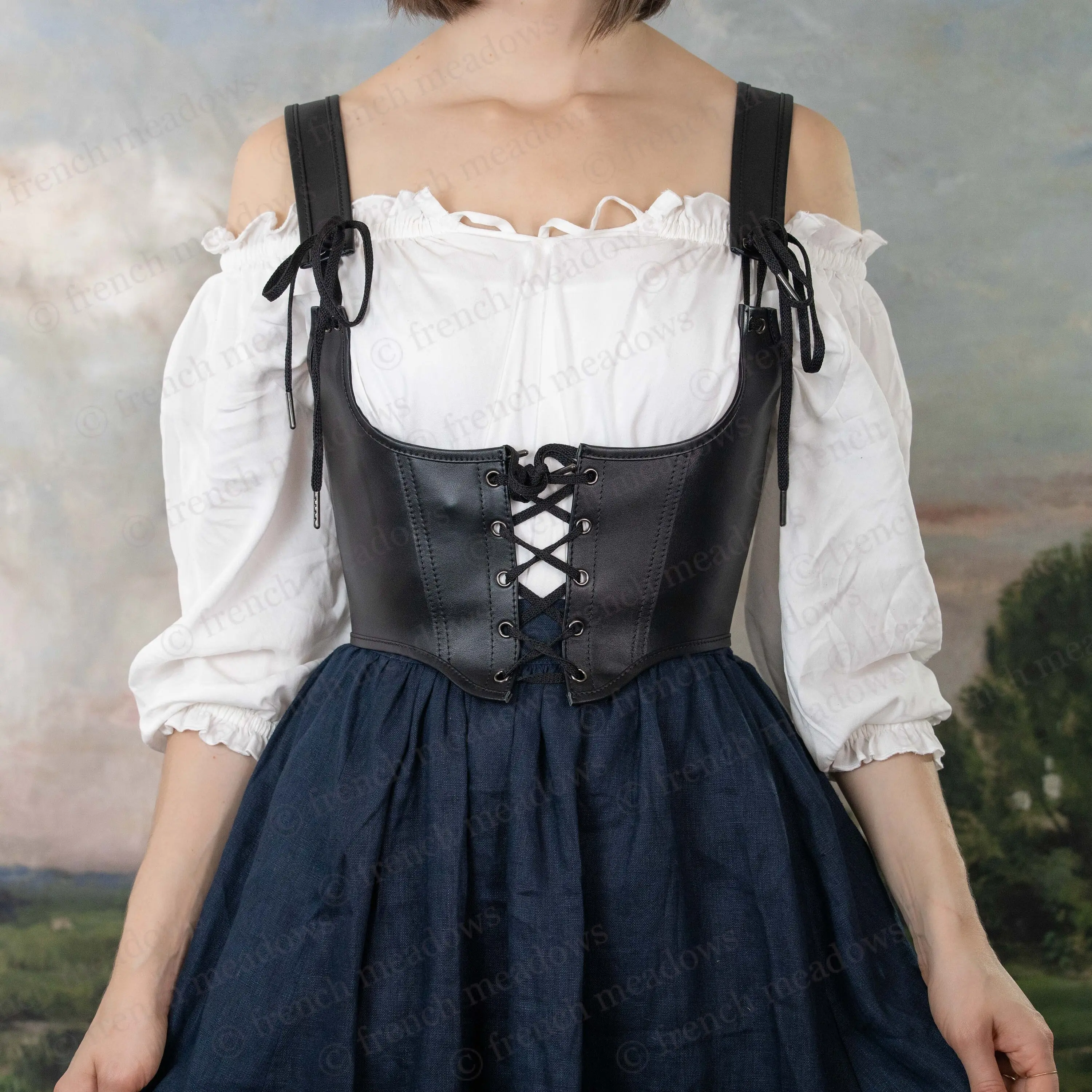 Leather Underbust Corset in Black | Bodice Bustier Belt Waist Cincher Harness Real Leather Renaissance Faire Hobbit Gothic Vampire LARP DnD