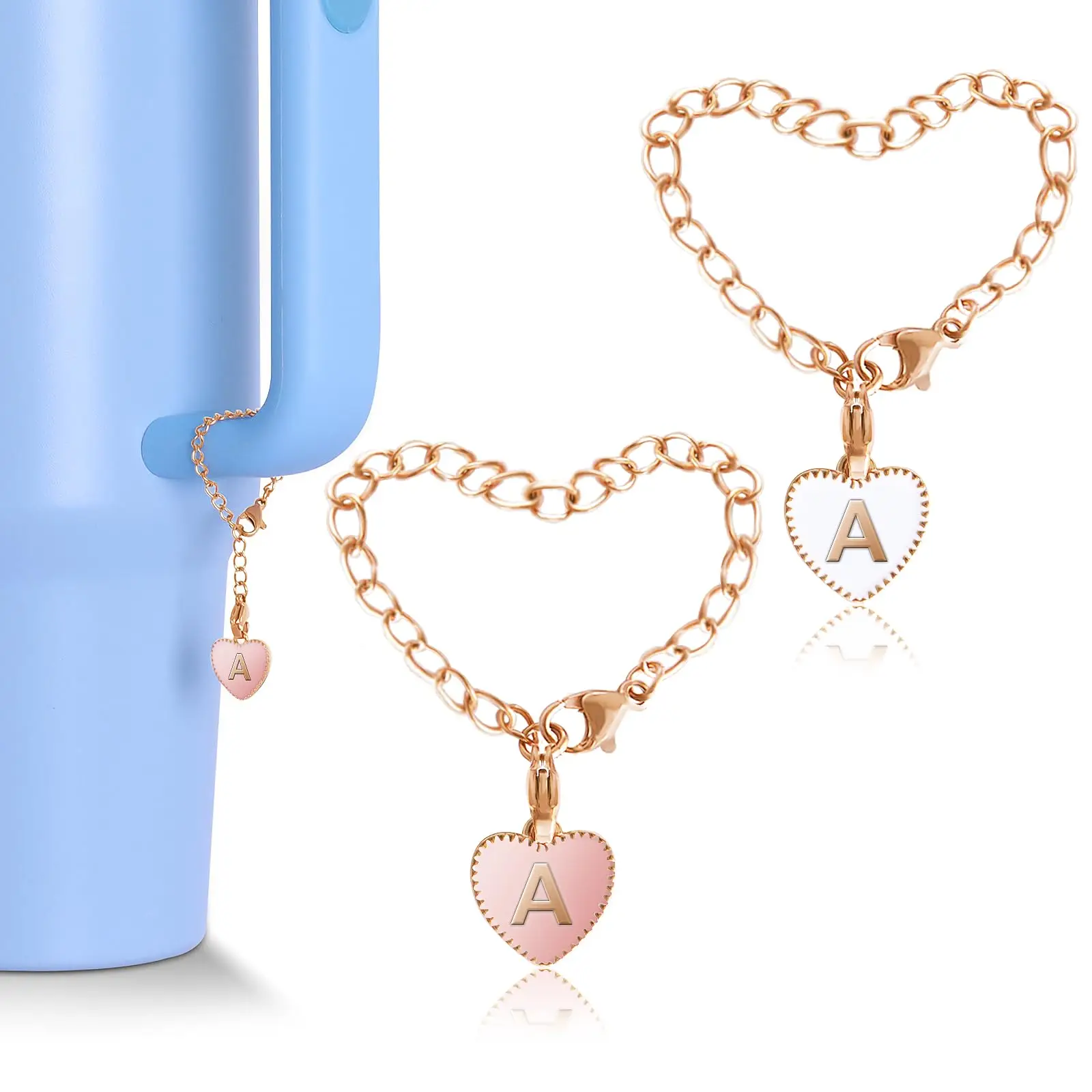 Letter Charm for Cup Decor, 2pcs Heart Shape Initial Identification Charms, Name ID Letter Handle Charm for Water Bottle