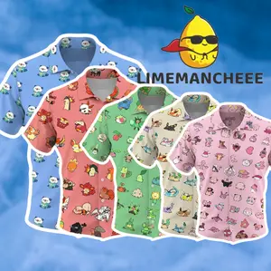 Menswear Smooth Natural Soft Colorful Creature Hawaiian Shirt - Multicolor Tropical Aloha Button-Up, Fantasy Character Beach Top, Summer Festival Outfit