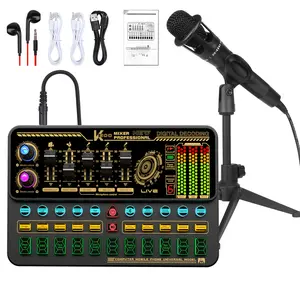 Hosabely Sound Mixer, Live Sound Card with Volume Fader, Voice Changer, Sound Effects,  for Karaoke, Streaming, Recording, Gaming Audio Interface mini microphone household items phone accessories household items mini microphone Smartphone