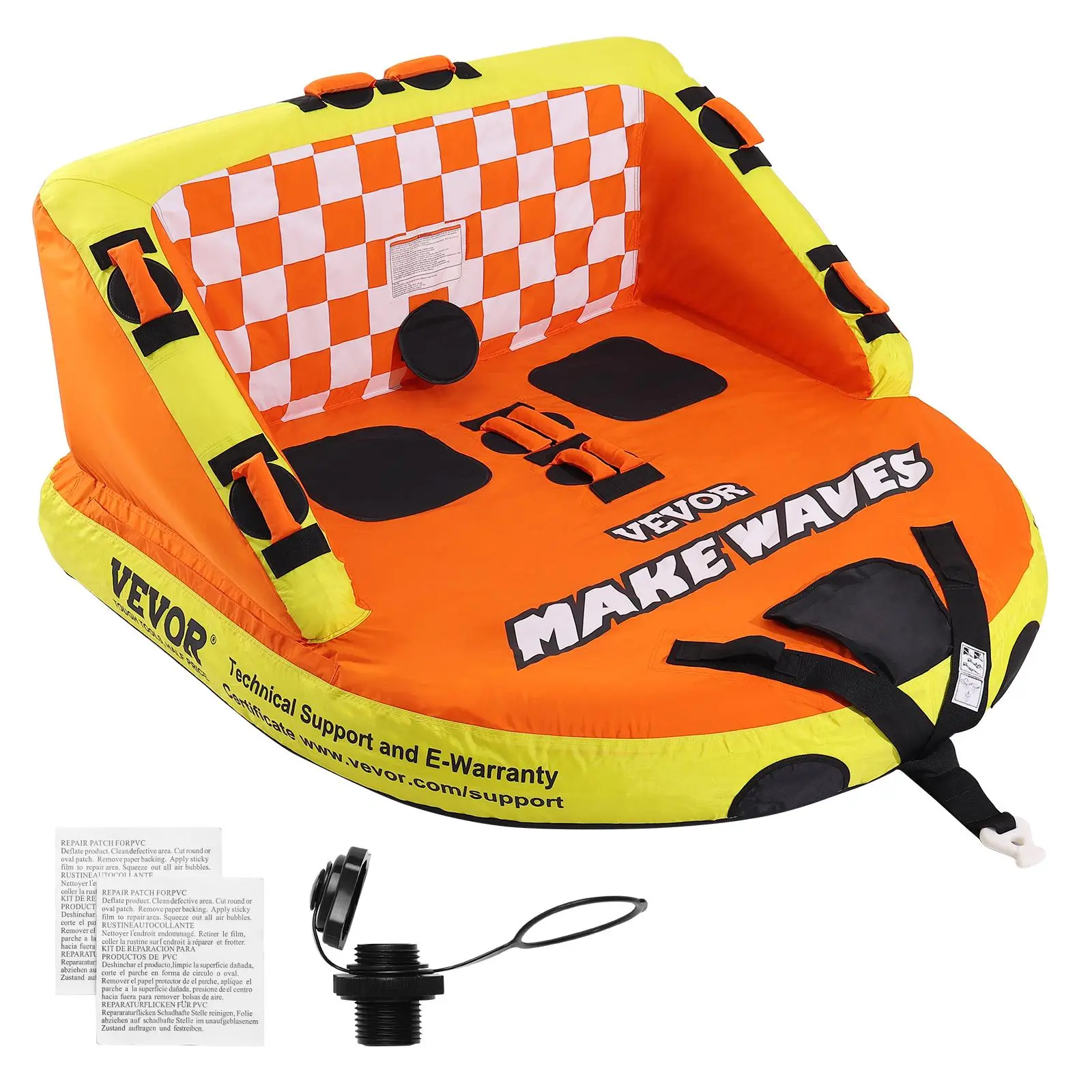 【SummerFinds】VEVOR Towable Tube for Boating, 1-2 Riders Inflatable Towable Tubes with Deck Seats and Backrest, 340 lbs Water Sport Tube for Boat to Pull, Full Nylon Cover, EVA Grab Handles and Speed Safety Valve