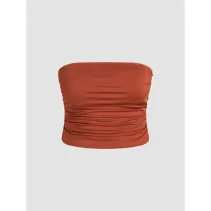 Cider [13 colors, size 0-26] Strapless Ruched Crop Top Curve & Plus