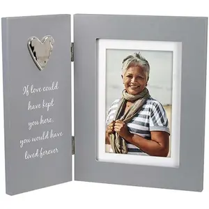 Int Designs Remembrance 4x6 Hinged Picture Frame with Sentiment and If love could have kept you here, you would have lived forever Quality MDF Wood Gray