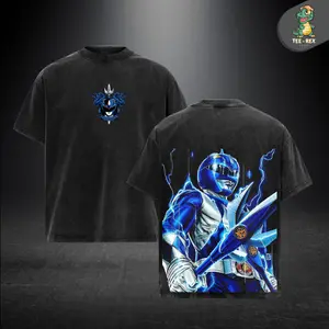 Blue Ranger Vintage Power Graphic Tee – Washed Oversized T-Shirt Inspired by Classic Hero Energy, Retro Action Style, Bold Blue Warrior Artwork, Soft Faded Cotton Look, Streetwear Fit for Fans & Collectors