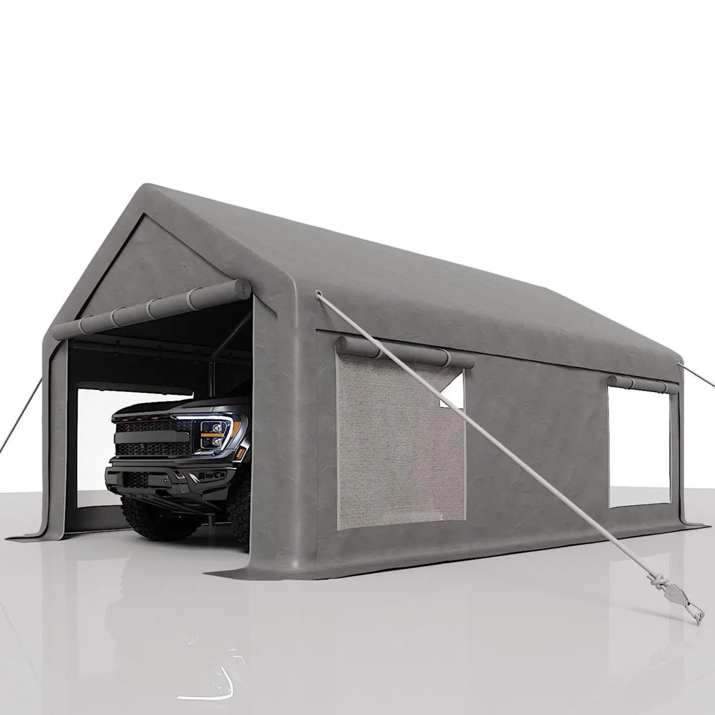 Garvee 12x20 Ft Heavy-Duty Portable Carport Garage, 200g PE All-Weather Canopy Tarp, 2 Roll-Up Doors & 4 Side Windows, Multi-Purpose Outdoor Storage Shelter for Pickup Trucks, SUVs, Boats & Outdoor Events