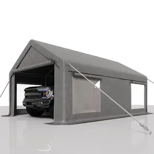 Garvee 12x20 Ft Heavy-Duty Portable Carport Garage, 200g PE All-Weather Canopy Tarp, 2 Roll-Up Doors & 4 Side Windows, Multi-Purpose Outdoor Storage Shelter for Pickup Trucks, SUVs, Boats & Outdoor Events