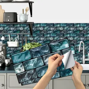 TUOKING 24-Pack Peel and Stick Wall Stickers Waterproof PVC Wallpaper for Kitchen 11.8”x5.9”Subway Tile Self-Adhesive Removable Stick on Bathroom