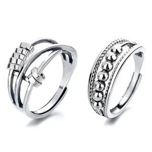 OIDEA Women's 2-Piece Adjustable Expanding Kinetic Fidget Rings, Open Bead Spinner Design for Anxiety Relief, Sizes 6-10, Fidget Ring, Expanding Rings