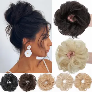 Snoilite 100% human hair bun donut bun messy bun extensions curly bun with elastic band hair extensions for women, suitable for daily use，Holiday Gifts extensions hair Ponytail Updo Wavy Wigs Blonde Deep Wave Wigs