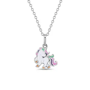 Fancy Unicorn Toddler/Kids/Girls Necklace Enamel - Sterling Silver