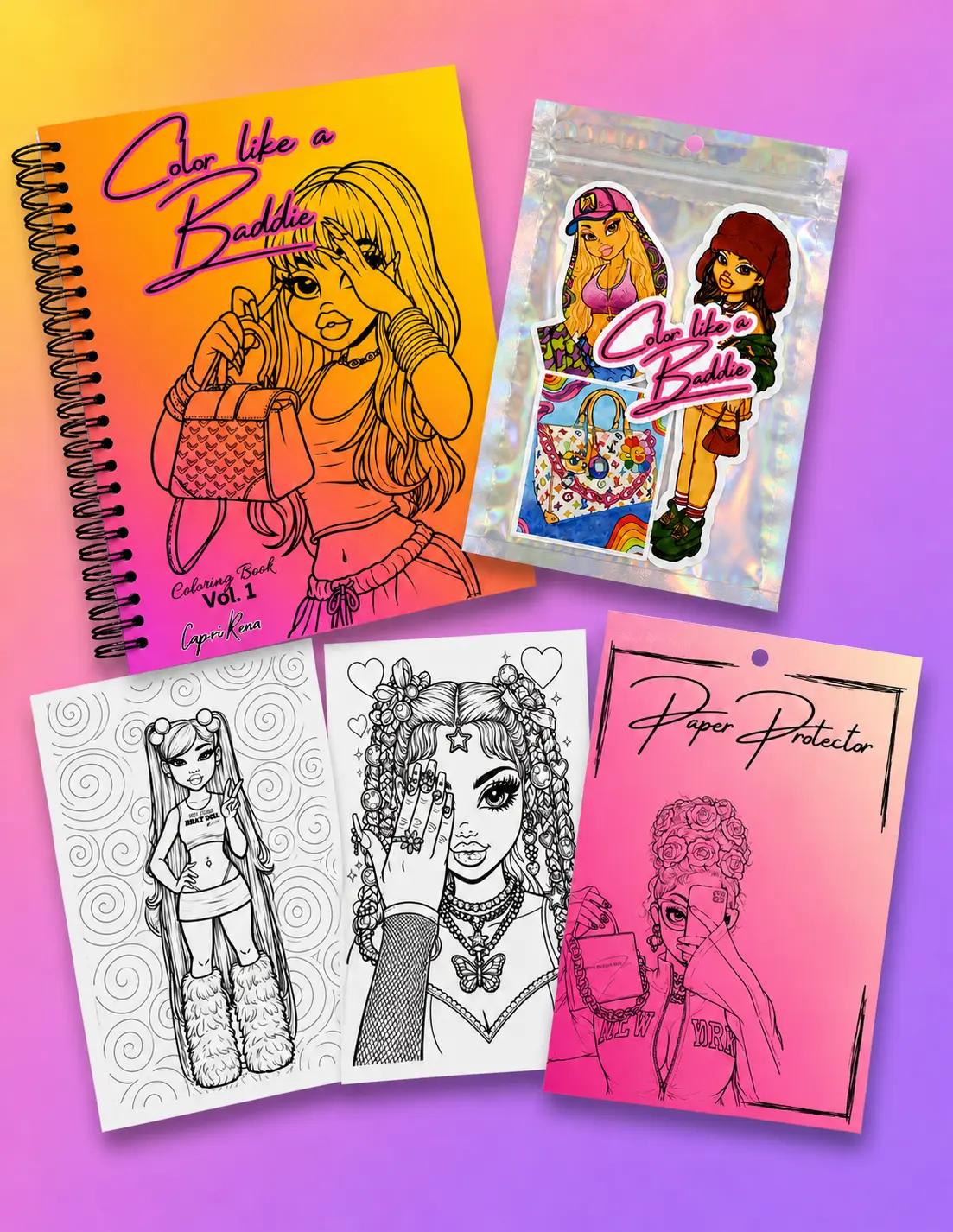 Color Like a Baddie: Baddie Bundle Coloring Supplies Sticker Pack,Prints, Paper Protector Coloring Books Diy Decal Film Colorful