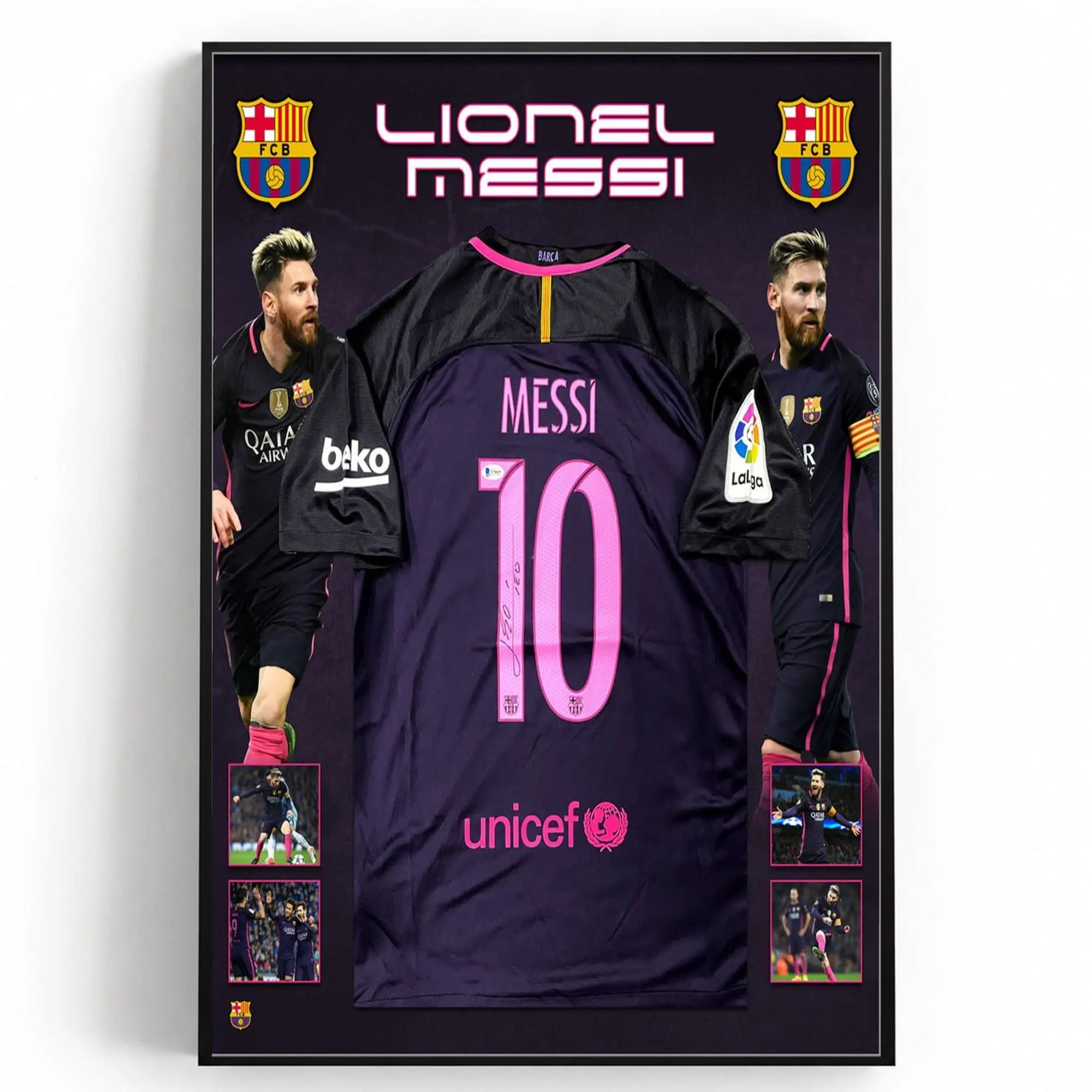 Lionel Messi Signed &  2016-2017 FC Barcelona Jersey Poster, Fan Gift (Unframed - Print Only )