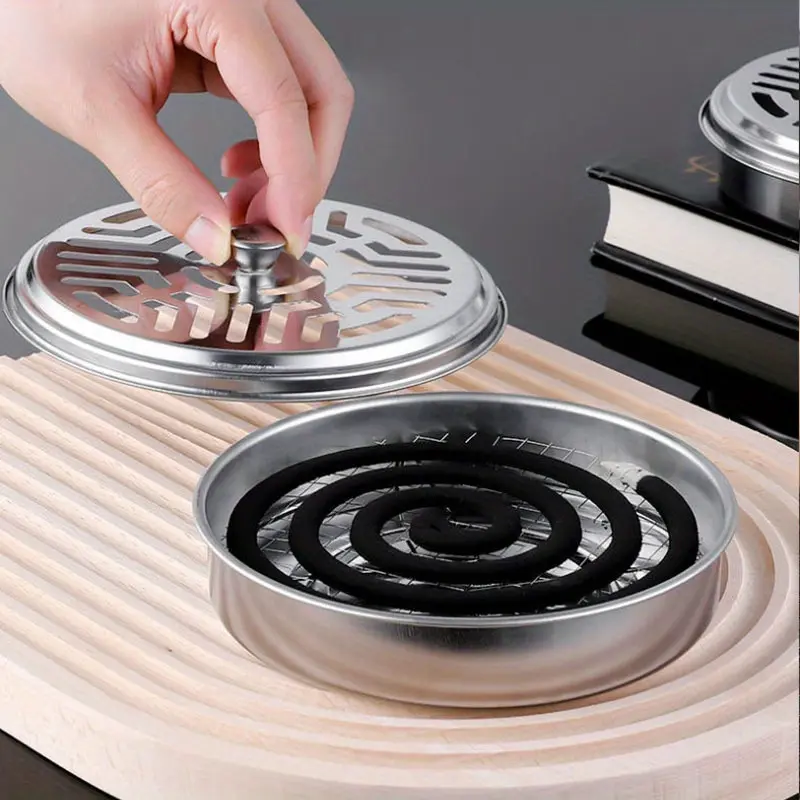 1pc Mosquito Coil Holder, Innovative 1% Design, Metal Incense Burner with Lid for Home and Outdoor Use