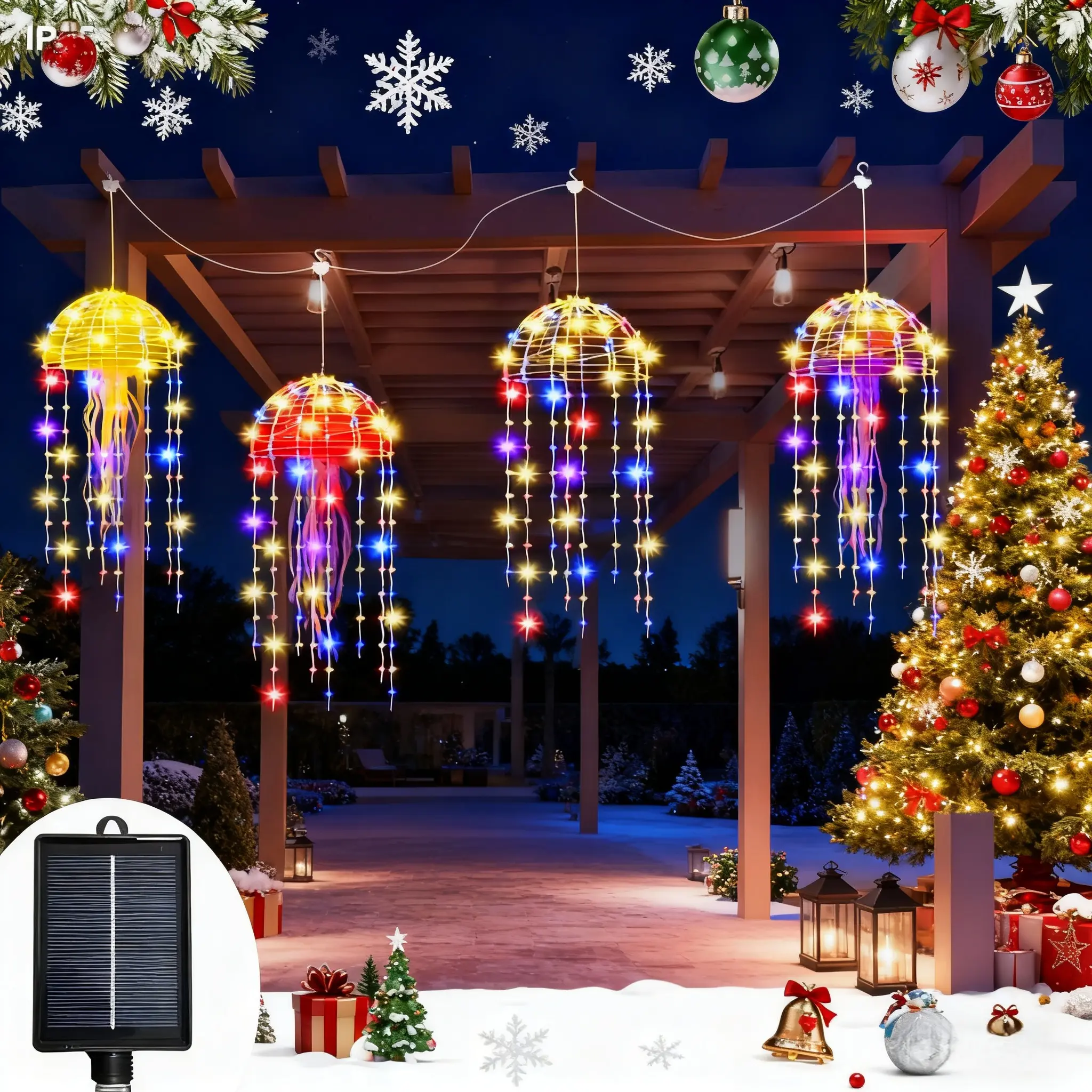 4-Piece Solar Hanging Jellyfish Lights, Solar Outside Lights, Smart Light Sensor Warm /multicolor Flashing, Adjustable 8 Modes for Garden, Patio, Tent Decor, Solar Decorative Lights, Solar Lights Outdoor, Solar Lighting