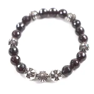 Pre-owned Chrome Hearts Sterling Silver 925 (Ag925) Small Leather Goods Silver Garnet Bracelet