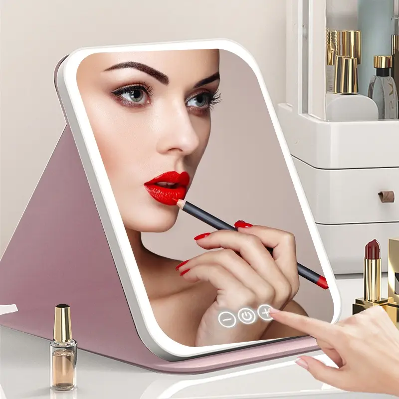 LED makeup mirror, portable mirror, foldable with light, makeup mirror, desktop fill light, student dormitory office mirror, ins high-value light, Lighted makeup mirror, Led Cosmetic Mirror, Mirror With Lights