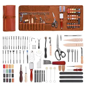 92-PCS Leather Working Tools Kit for Handmade Crafts, Portable Organized Leather Storage Bag, Metal Parts Included, with Engraving, Punching, Sewing, Stamping, Sanding Tools, Ideal for Beginners