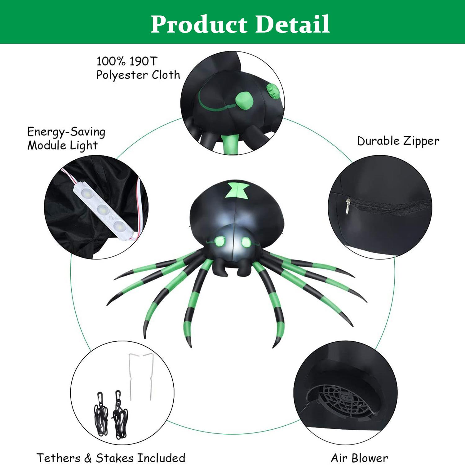 7.2 FT Width Halloween Inflatable Spider Outdoor Decoration with Built-in LED Lights, Spider Blow Up Yard Inflatables for Outdoor Lawn Garden Yard and Holiday Decor