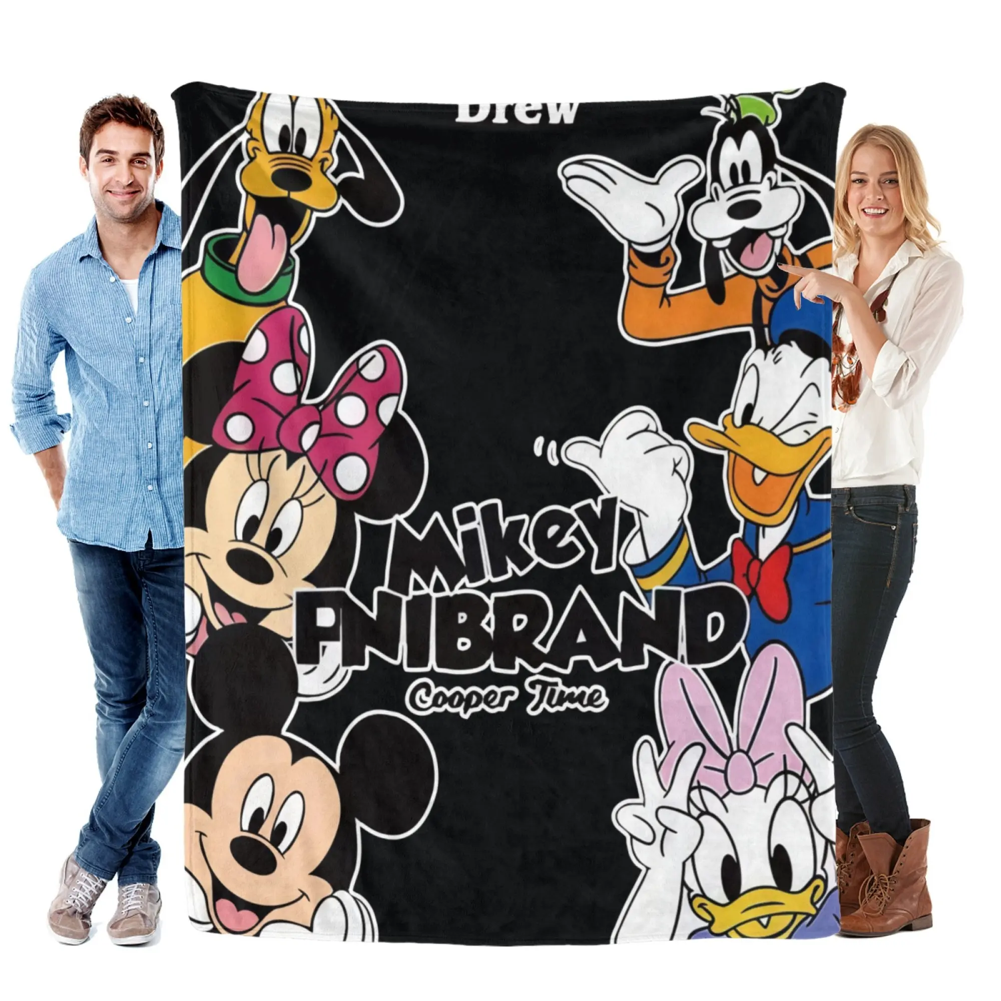 [SummerVibes] DISNEY CLASSIC Mickey & Friends Flannel Blanket - Soft Black Vibrant Cartoon Throw, Mickey Minnie Donald Throw for Kids & Couch
