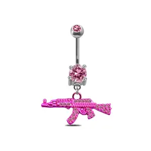 HERVAY 14G/10MM Cute & Punk Navel Rings - Gun Styles with Zircon | 316L Stainless Steel Belly Button Piercing Jewelry
