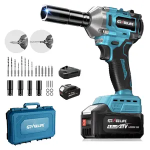 GEVEELIFE 450N.m/332Ft-lbs Brushless Impact Wrench,1/2" Cordless Impact Gun with 4.0Ah Battery & 4 Sockets, Electric Impact Driver for Car/DIY Furniture/Lawn Mower/blue (450N)