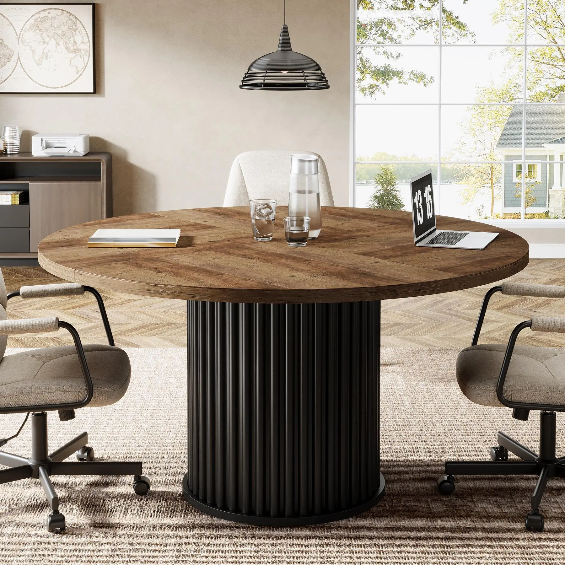 TRIBEWOOD 47-Inch Round Conference Table - Commercial Office Furniture with Sturdy Metal Base, Seats 4-6 People, Ideal for Conference Rooms, Small Workspaces and Compact Workspaces, Compact Workspace