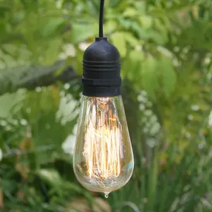15FT Single Socket Black Weatherproof Outdoor Pendant Light Lamp Cord, E26- Electrical Swag Light Kit
