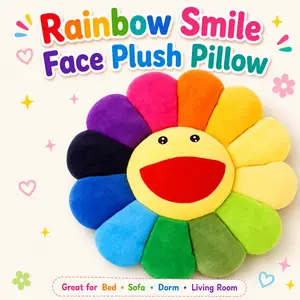 MIUVA Smile Face Flower Plush Pillow, 16.5 Inch Rainbow Double-Sided Soft Flower Throw Pillow for Bed, Sofa, Dorm Room and Living Room Decor