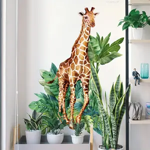 A set of 3 (30*90cm*3pcs) hand-painted giraffe and turtle-back leaf wall stickers for living room, bedroom, and home background decoration Wall Art Stickers Decorative Wall Sticker Wall Decal B18008-KL