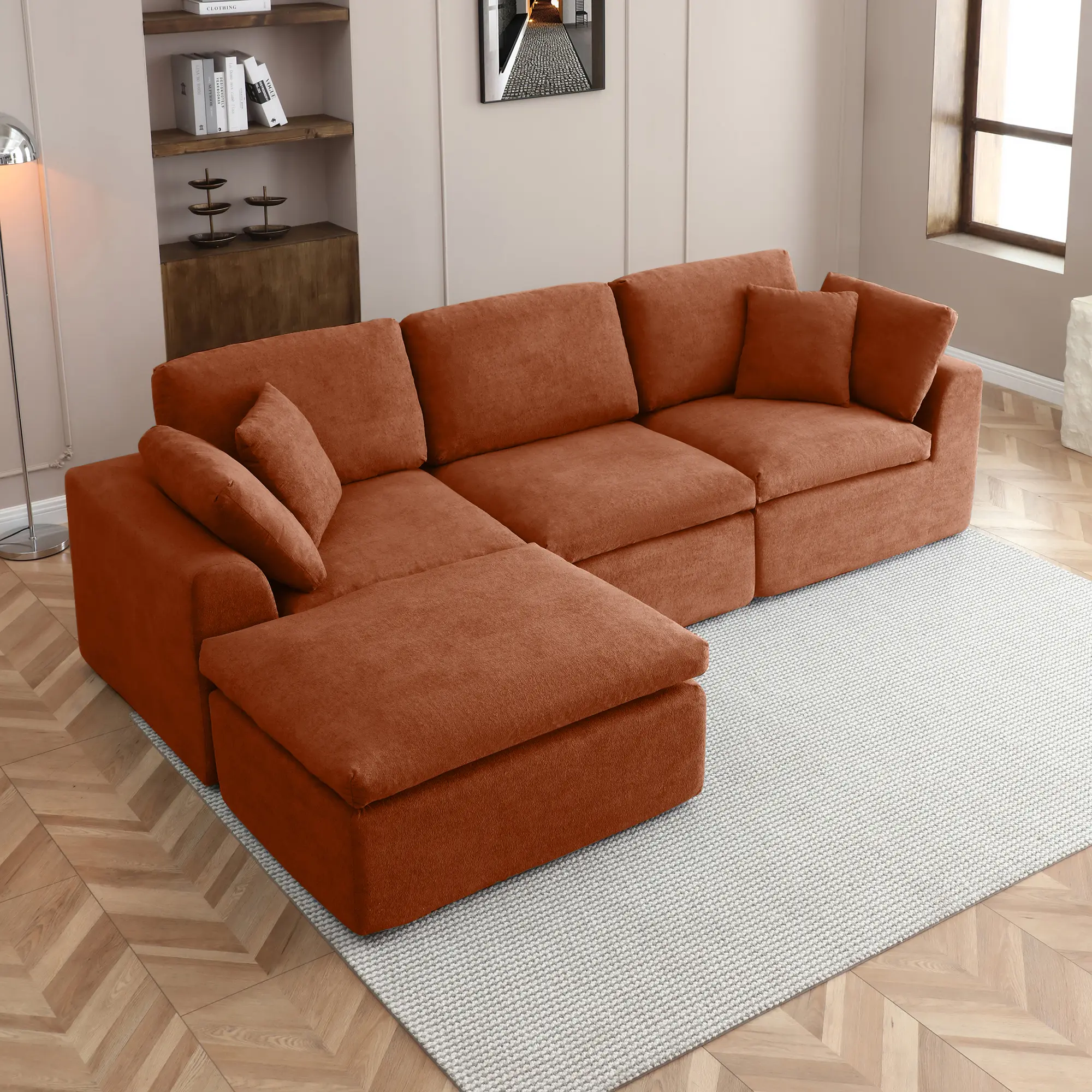 Eyisean 111" Modern Modular Sectional Sofa, L Shaped Boneless Cloud Couch with Cotton & Memory Foam, Comfy Oversized Upholstered Sofa with Ottoman & Pillows, No Assembly Required, Deep Seat Couches for Living Room