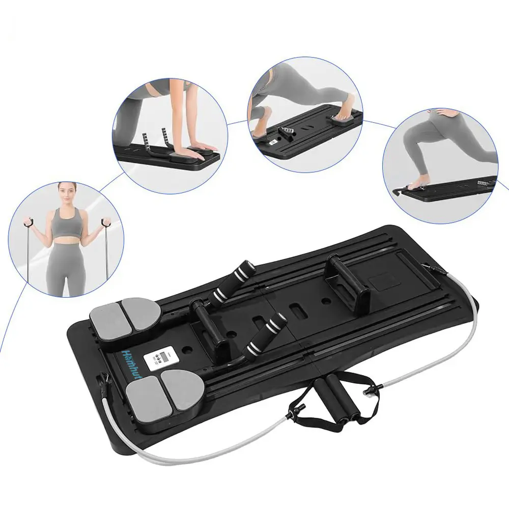 Multifunctional Core Training Abs Board, Foldable Indoor Pilates System With Soft Knee Cushion, Timing Counter & Stretch Resistance Bands, Abdomen Muscle Build Full Body Shaping Workout Gear For Home Gym
