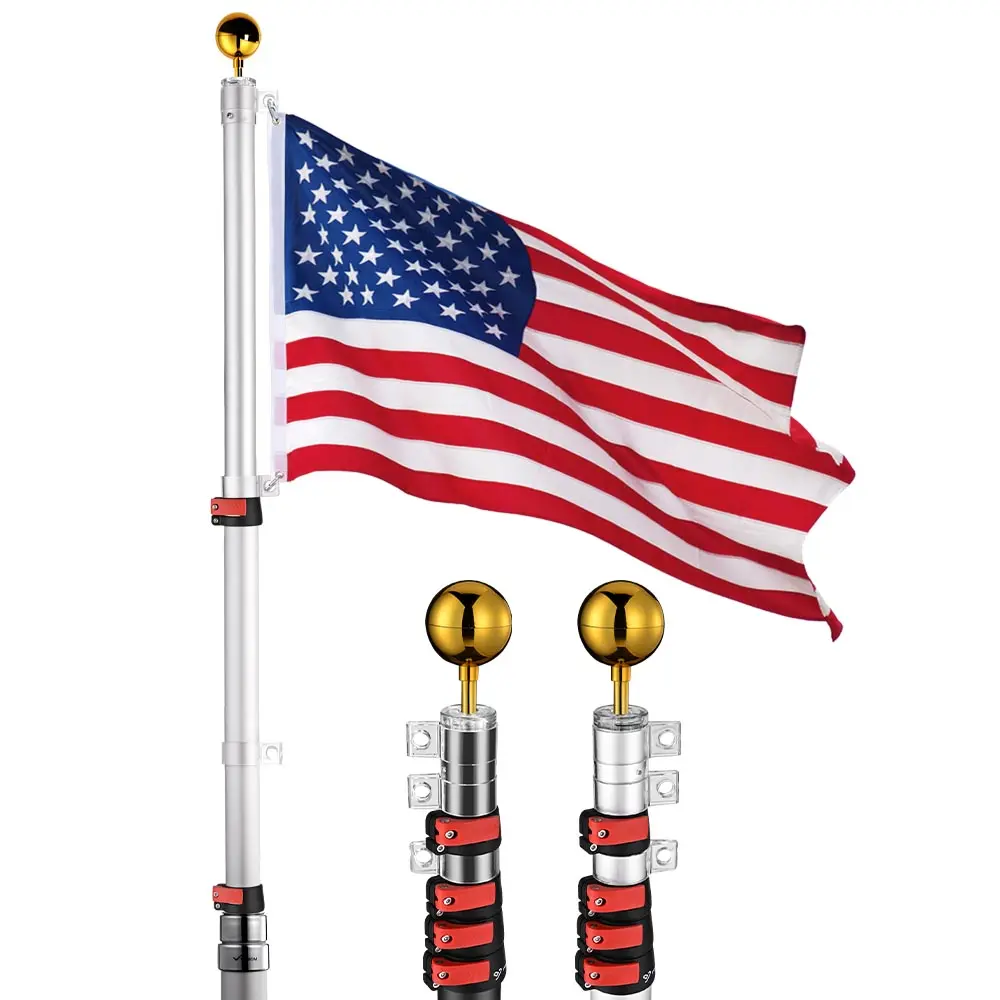 Yescom American Aluminum Telescopic Flag Pole Set 25' Banner Decoration