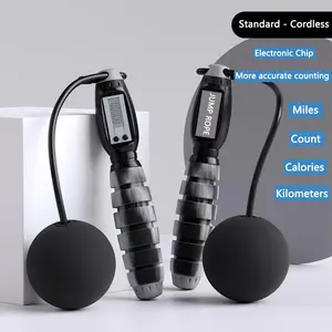 Skipping Ropes for Adults Cordless Counter Jump Rope with Large Cordless Ball Weighted Jump Rope for Women with LCD Display Electronic Chip Accurate Count Miles Calories Kilometers