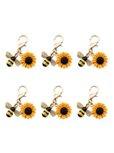 6pcs Sunflower Rhinestone Bee Keychain Set Charm Gift, Cute Animal Design Flower Pattern, Birthday Present for All Seasons, Funny Keychain