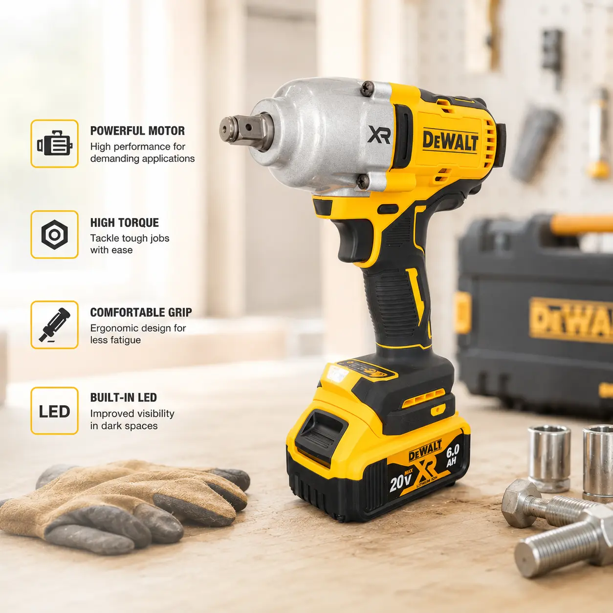 DEWALT DCF900 20V Brushless Cordless Impact Wrench - 1/2 in Hog Ring Anvil, High-Torque Hand Tool with Battery for Tools & Hardware, DIY Use