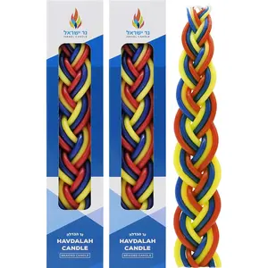 Handcrafted Havdalah Candle, 2-Pack Multicolor Red, White & Blue Paraffin Wax, Shabbat Candle, Shabbat Judaica
