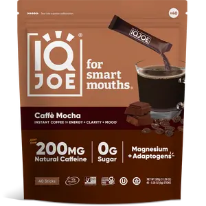 IQJOE Caffè Mocha (40 Sticks) - Instant Mushroom Coffee Packets with Lion’s Mane - Sugar Free, Keto, Vegan Clarity and Mood Enhancing Coffee