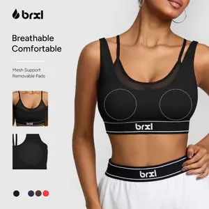 BRXL【Discount for live】 Sports Bra with Removable Pads and Shorts with Hidden Pocket No Underwear Needed for Women Yoga and Daily Wear