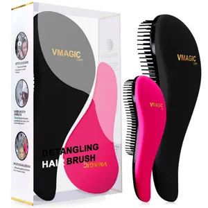 (BLACK+ROSE RED)Detangling Hair Brush for Women, Men & Children, No Tugging Pull Hairbrush for Straight, Curly & Wet Hair
