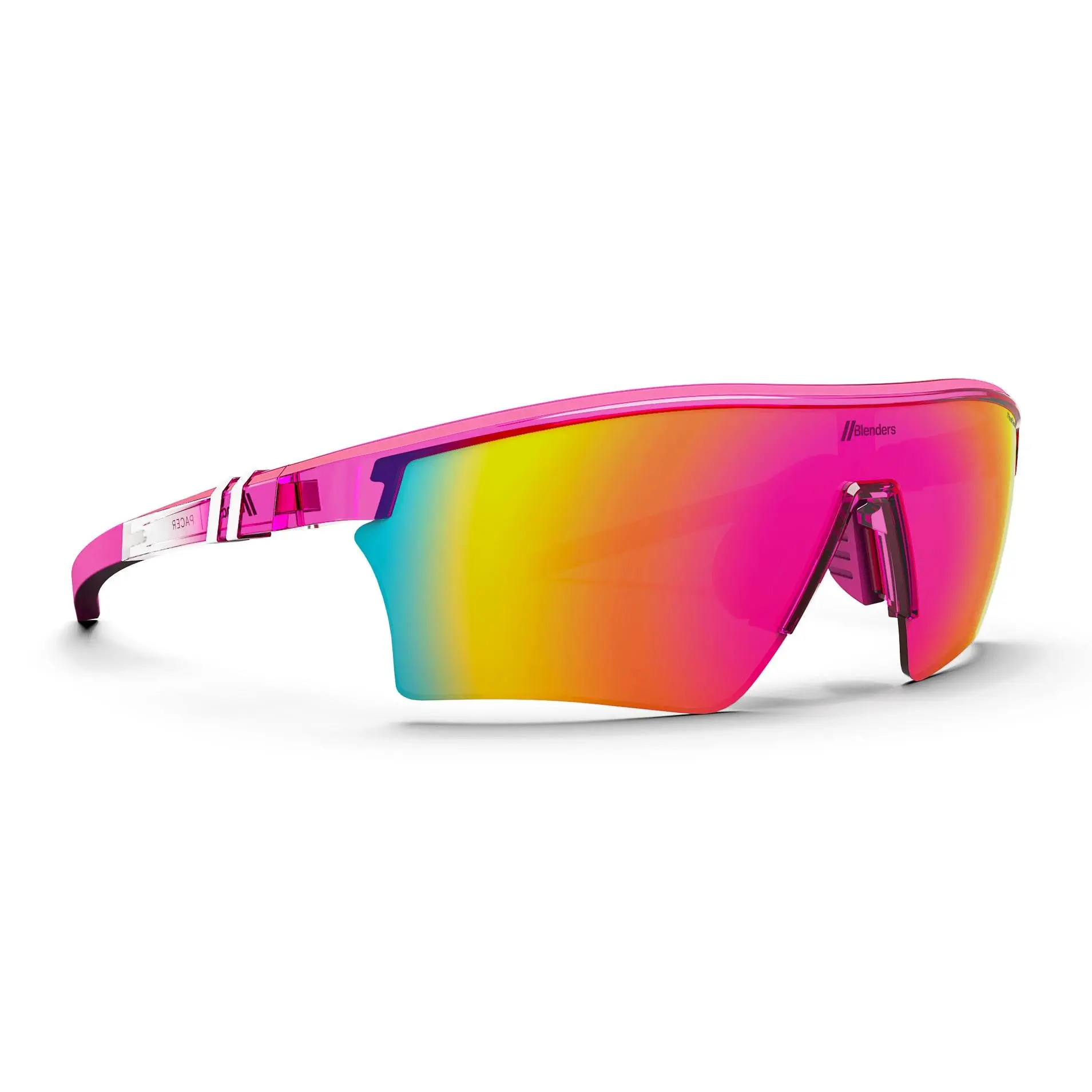 Pacer Pink Fade | Blenders Eyewear | Women's Running Sunglasses Gloss Transparent Hot Pink Frame Polarized PureBlend Mirror Lens UV Protection Adjustable Fit
