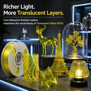 Hyper PETG Filament 1kg 1.75mm Transparent Yellow - High Speed, Low Warp, No Tangle, Clear Yellow 3D Printing Filament for FDM Printers multi-color fast