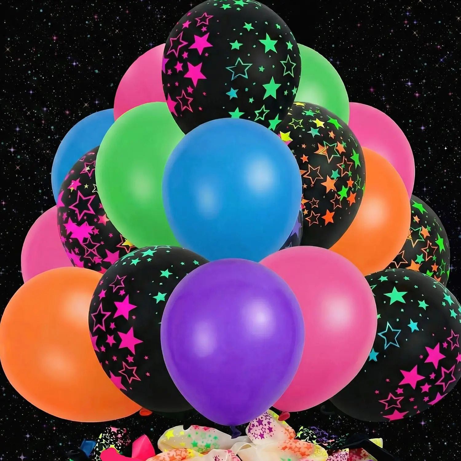 [Birthday Wedding Easter] 42pcs Glow Balloons Assorted, 12 Inches UV Neon Balloons With Neon Stars Glow In The Dark Balloons Party Fluorescent Balloons For Birthday Wedding Glow Party Supplies, Easter Decorations